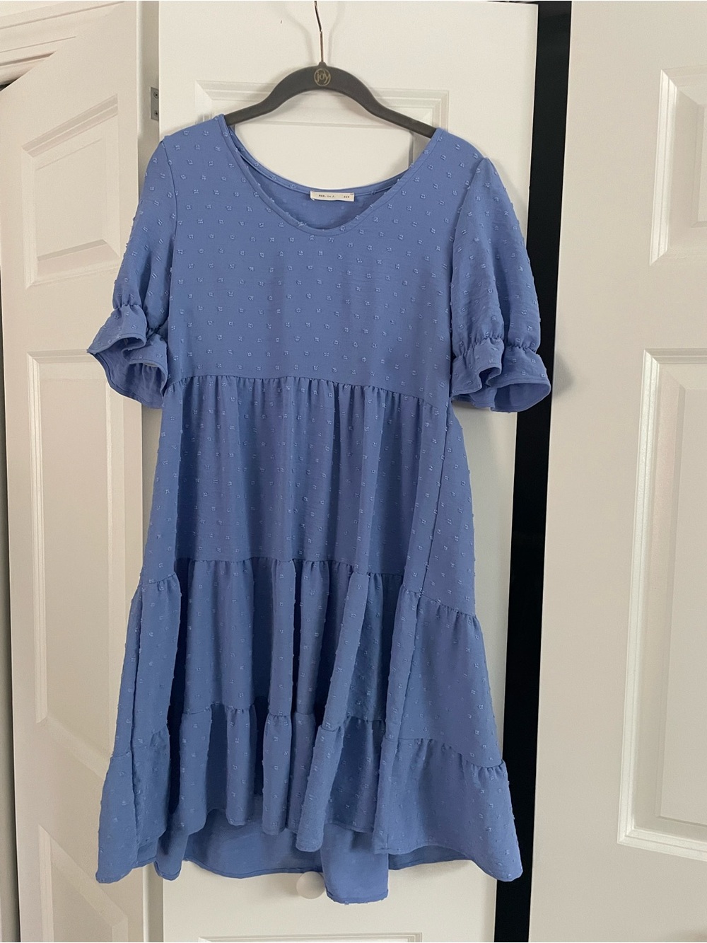 Maternity Blue Swiss Dot Tiered Dress